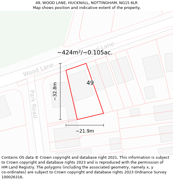 49, WOOD LANE, HUCKNALL, NOTTINGHAM, NG15 6LR: Plot and title map