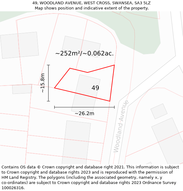 49, WOODLAND AVENUE, WEST CROSS, SWANSEA, SA3 5LZ: Plot and title map