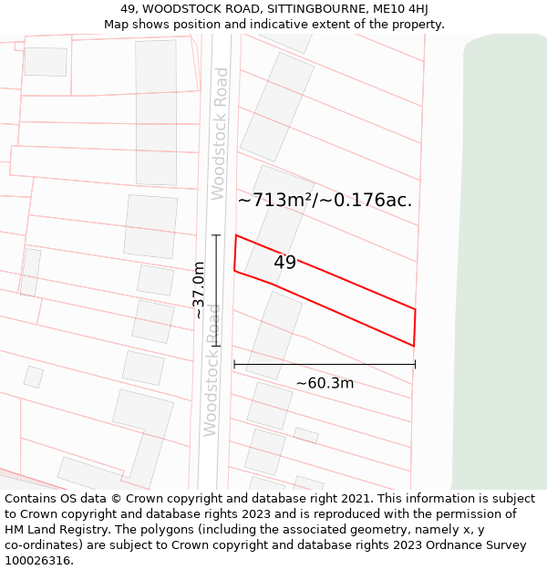 49, WOODSTOCK ROAD, SITTINGBOURNE, ME10 4HJ: Plot and title map