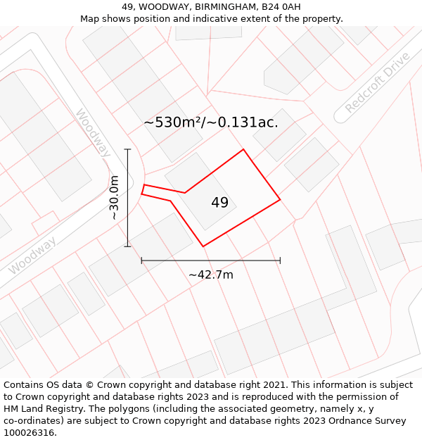 49, WOODWAY, BIRMINGHAM, B24 0AH: Plot and title map