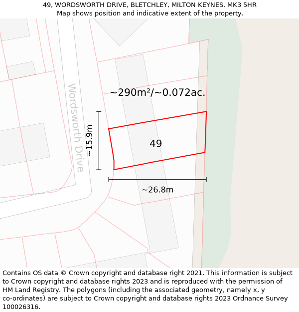 49, WORDSWORTH DRIVE, BLETCHLEY, MILTON KEYNES, MK3 5HR: Plot and title map