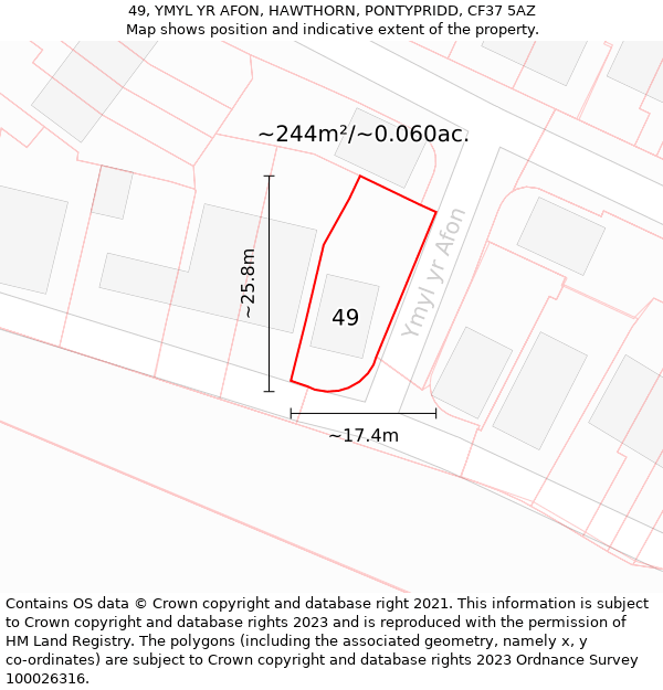 49, YMYL YR AFON, HAWTHORN, PONTYPRIDD, CF37 5AZ: Plot and title map