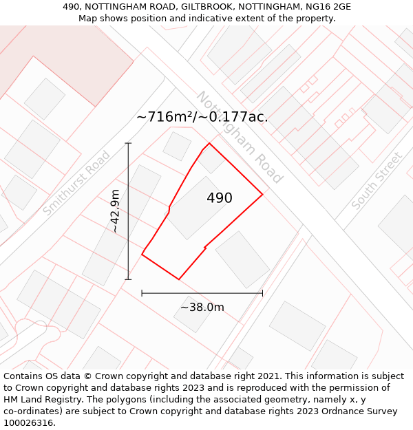 490, NOTTINGHAM ROAD, GILTBROOK, NOTTINGHAM, NG16 2GE: Plot and title map