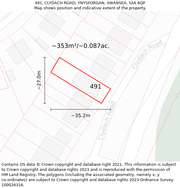 491, CLYDACH ROAD, YNYSFORGAN, SWANSEA, SA6 6QP: Plot and title map