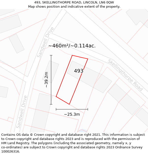 493, SKELLINGTHORPE ROAD, LINCOLN, LN6 0QW: Plot and title map