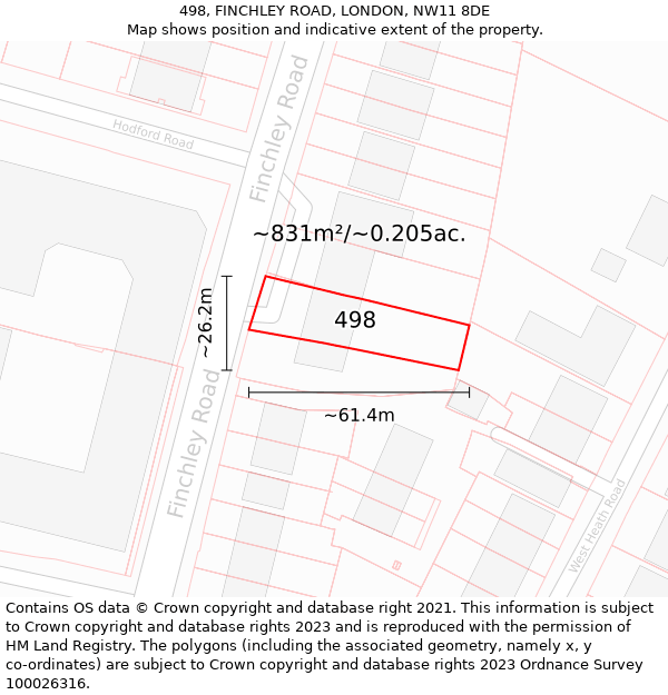 498, FINCHLEY ROAD, LONDON, NW11 8DE: Plot and title map