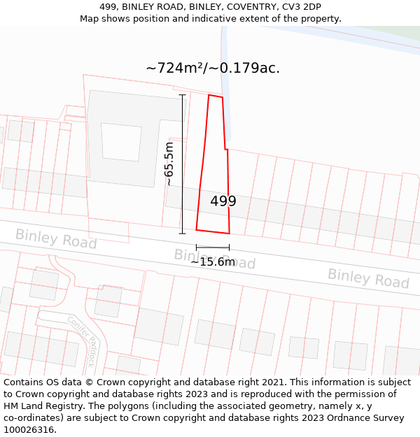 499, BINLEY ROAD, BINLEY, COVENTRY, CV3 2DP: Plot and title map