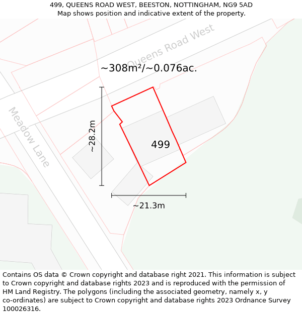 499, QUEENS ROAD WEST, BEESTON, NOTTINGHAM, NG9 5AD: Plot and title map