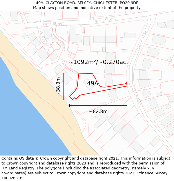 49A, CLAYTON ROAD, SELSEY, CHICHESTER, PO20 9DF: Plot and title map