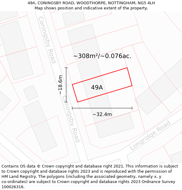 49A, CONINGSBY ROAD, WOODTHORPE, NOTTINGHAM, NG5 4LH: Plot and title map