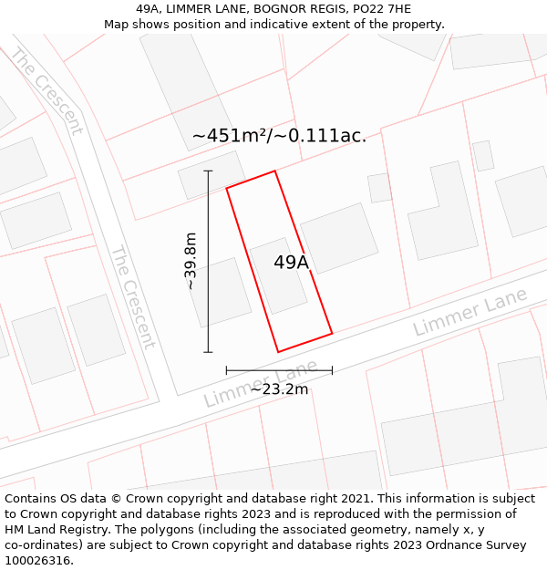 49A, LIMMER LANE, BOGNOR REGIS, PO22 7HE: Plot and title map