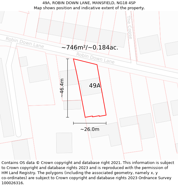 49A, ROBIN DOWN LANE, MANSFIELD, NG18 4SP: Plot and title map