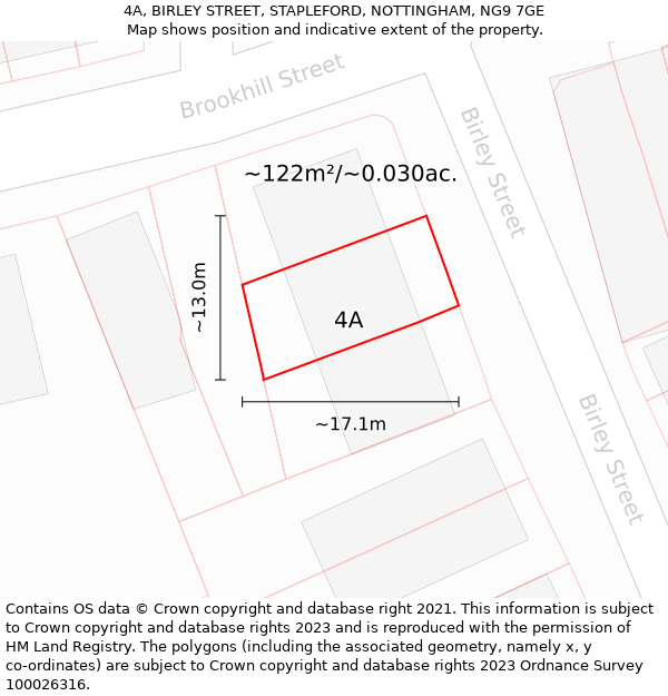 4A, BIRLEY STREET, STAPLEFORD, NOTTINGHAM, NG9 7GE: Plot and title map