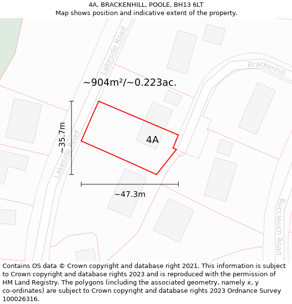 4A, BRACKENHILL, POOLE, BH13 6LT: Plot and title map