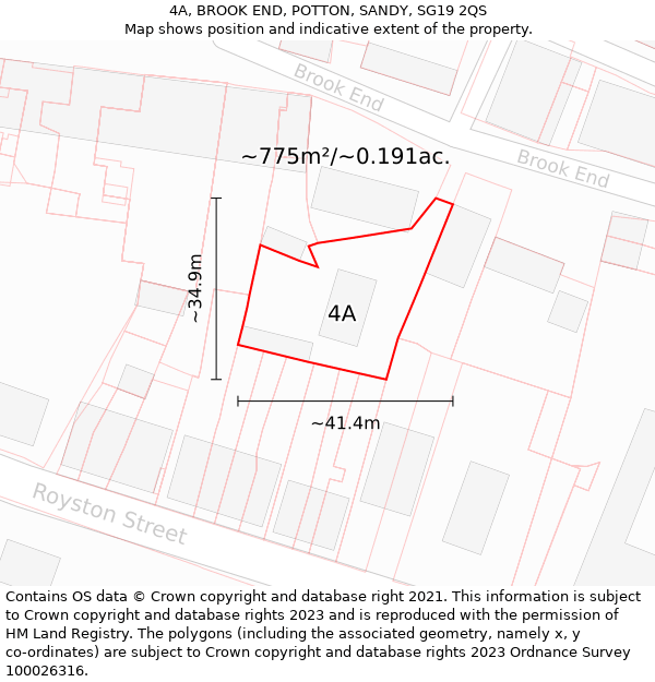 4A, BROOK END, POTTON, SANDY, SG19 2QS: Plot and title map