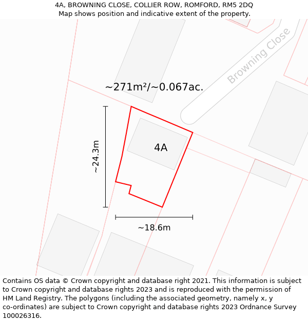 4A, BROWNING CLOSE, COLLIER ROW, ROMFORD, RM5 2DQ: Plot and title map