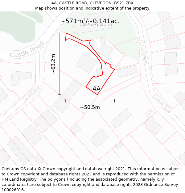 4A, CASTLE ROAD, CLEVEDON, BS21 7BX: Plot and title map