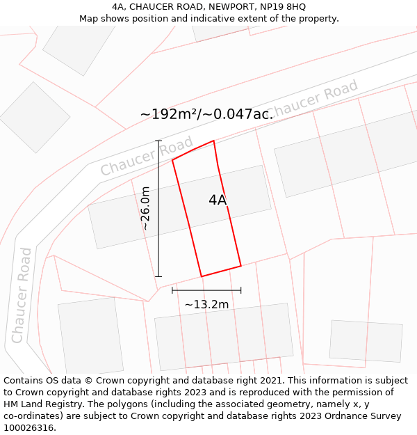 4A, CHAUCER ROAD, NEWPORT, NP19 8HQ: Plot and title map