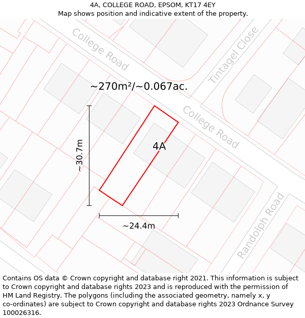4A, COLLEGE ROAD, EPSOM, KT17 4EY: Plot and title map