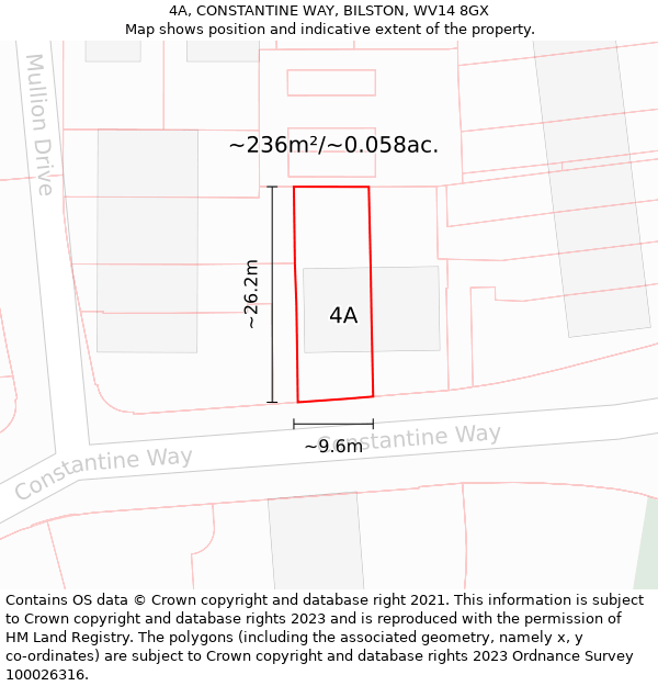 4A, CONSTANTINE WAY, BILSTON, WV14 8GX: Plot and title map