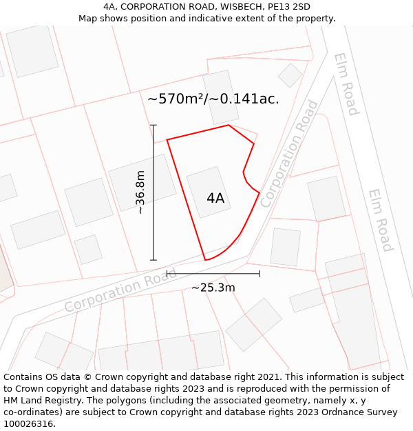 4A, CORPORATION ROAD, WISBECH, PE13 2SD: Plot and title map