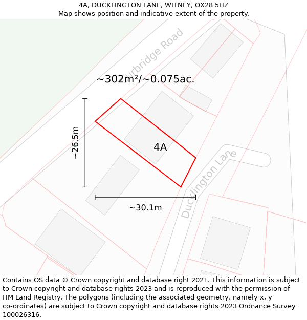 4A, DUCKLINGTON LANE, WITNEY, OX28 5HZ: Plot and title map