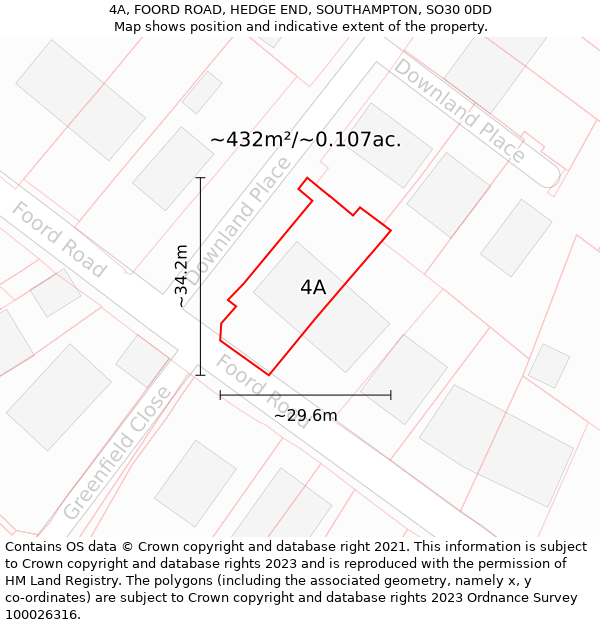 4A, FOORD ROAD, HEDGE END, SOUTHAMPTON, SO30 0DD: Plot and title map