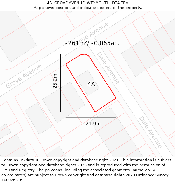 4A, GROVE AVENUE, WEYMOUTH, DT4 7RA: Plot and title map