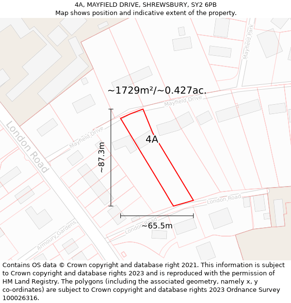 4A, MAYFIELD DRIVE, SHREWSBURY, SY2 6PB: Plot and title map