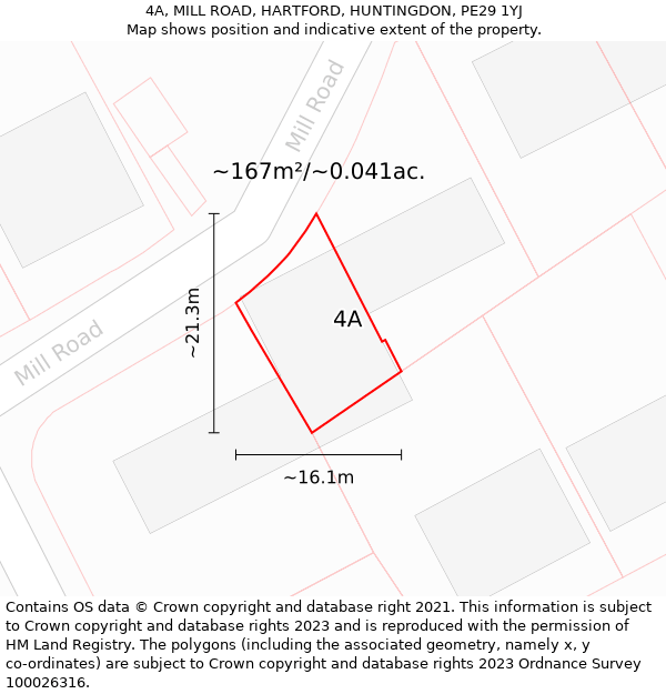 4A, MILL ROAD, HARTFORD, HUNTINGDON, PE29 1YJ: Plot and title map