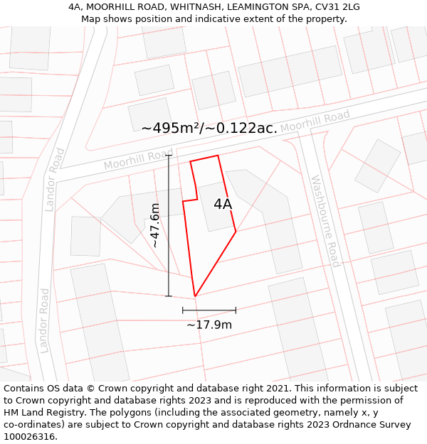 4A, MOORHILL ROAD, WHITNASH, LEAMINGTON SPA, CV31 2LG: Plot and title map