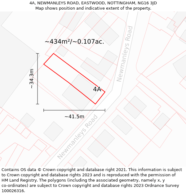 4A, NEWMANLEYS ROAD, EASTWOOD, NOTTINGHAM, NG16 3JD: Plot and title map