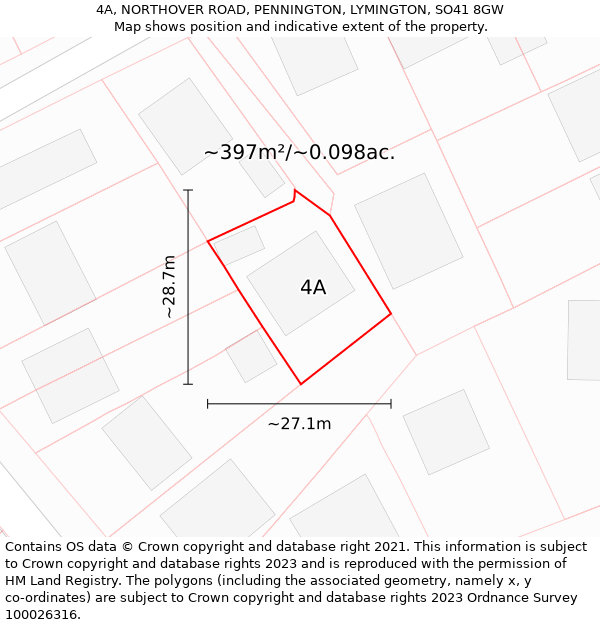 4A, NORTHOVER ROAD, PENNINGTON, LYMINGTON, SO41 8GW: Plot and title map