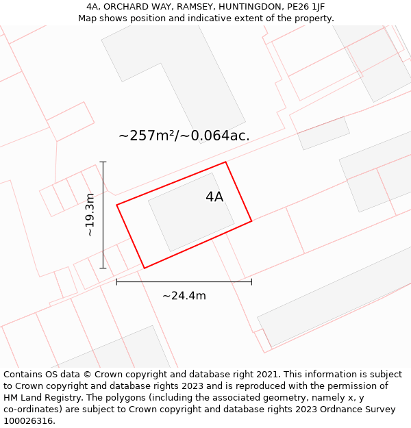 4A, ORCHARD WAY, RAMSEY, HUNTINGDON, PE26 1JF: Plot and title map