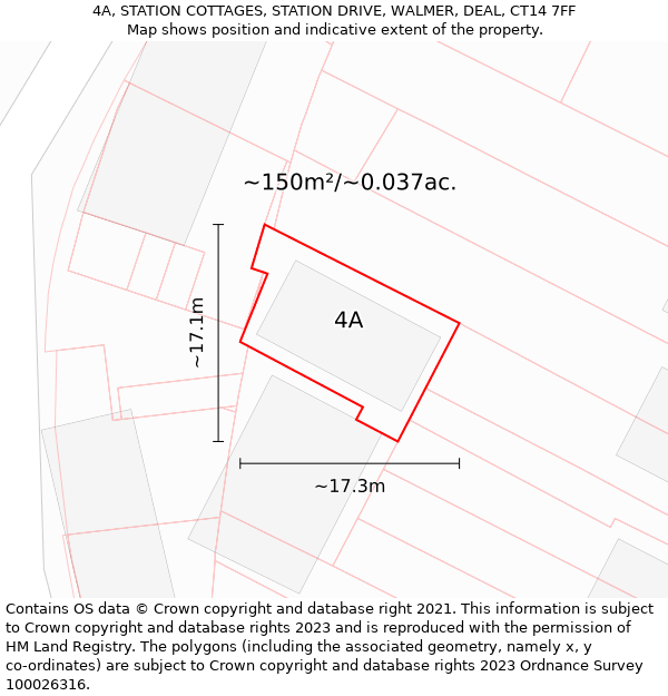 4A, STATION COTTAGES, STATION DRIVE, WALMER, DEAL, CT14 7FF: Plot and title map