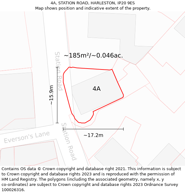 4A, STATION ROAD, HARLESTON, IP20 9ES: Plot and title map