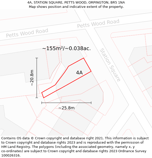 4A, STATION SQUARE, PETTS WOOD, ORPINGTON, BR5 1NA: Plot and title map
