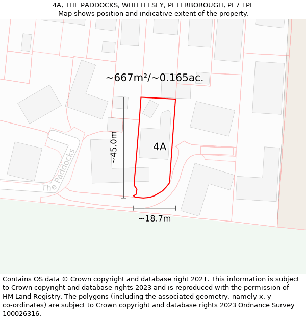 4A, THE PADDOCKS, WHITTLESEY, PETERBOROUGH, PE7 1PL: Plot and title map