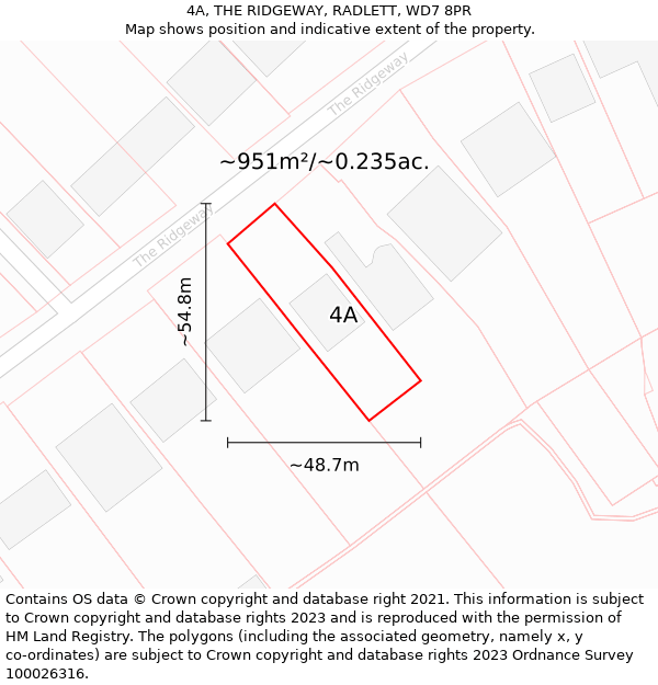 4A, THE RIDGEWAY, RADLETT, WD7 8PR: Plot and title map