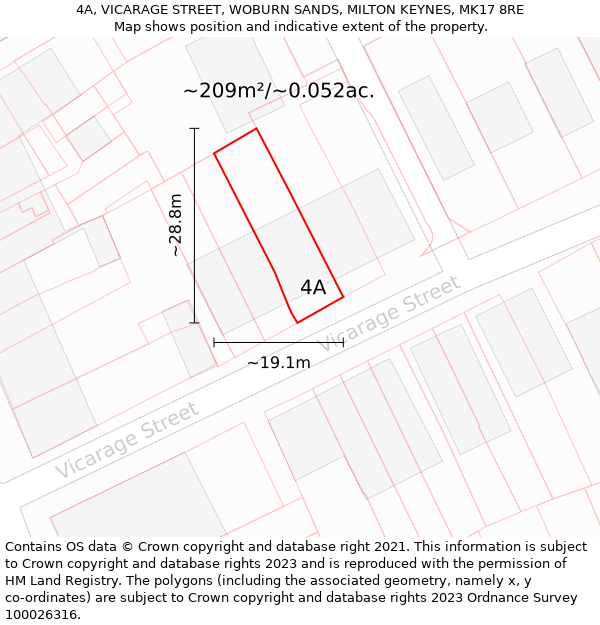 4A, VICARAGE STREET, WOBURN SANDS, MILTON KEYNES, MK17 8RE: Plot and title map