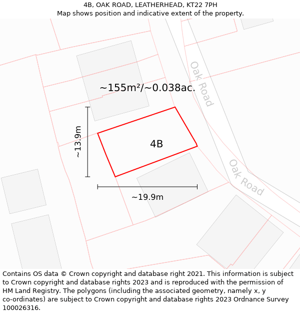 4B, OAK ROAD, LEATHERHEAD, KT22 7PH: Plot and title map