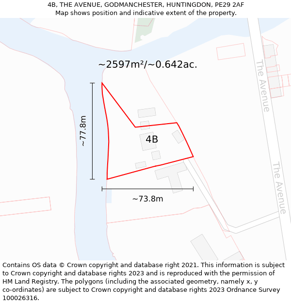 4B, THE AVENUE, GODMANCHESTER, HUNTINGDON, PE29 2AF: Plot and title map