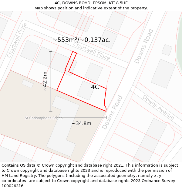 4C, DOWNS ROAD, EPSOM, KT18 5HE: Plot and title map