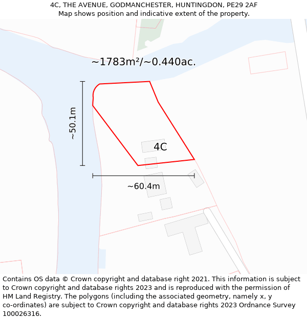 4C, THE AVENUE, GODMANCHESTER, HUNTINGDON, PE29 2AF: Plot and title map