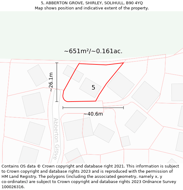 5, ABBERTON GROVE, SHIRLEY, SOLIHULL, B90 4YQ: Plot and title map