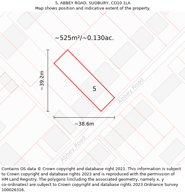 5, ABBEY ROAD, SUDBURY, CO10 1LA: Plot and title map