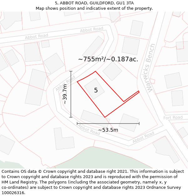 5, ABBOT ROAD, GUILDFORD, GU1 3TA: Plot and title map