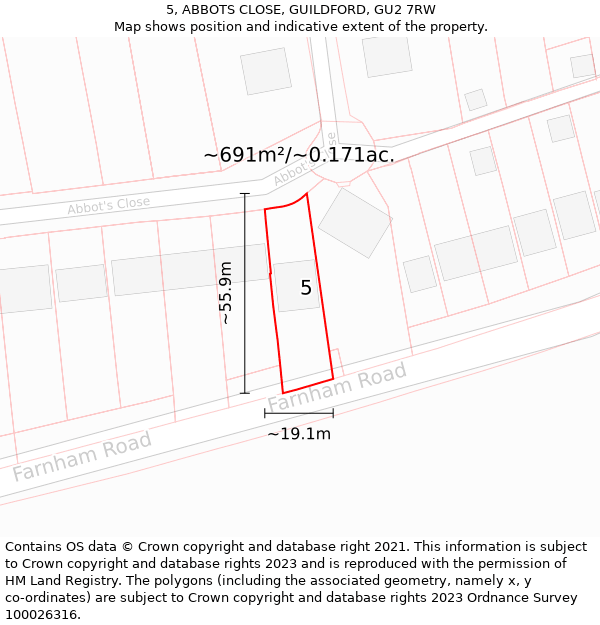 5, ABBOTS CLOSE, GUILDFORD, GU2 7RW: Plot and title map