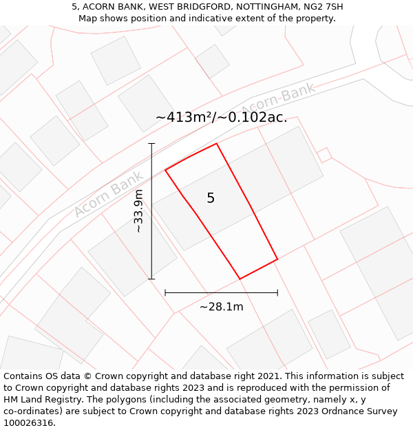 5, ACORN BANK, WEST BRIDGFORD, NOTTINGHAM, NG2 7SH: Plot and title map