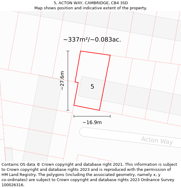 5, ACTON WAY, CAMBRIDGE, CB4 3SD: Plot and title map